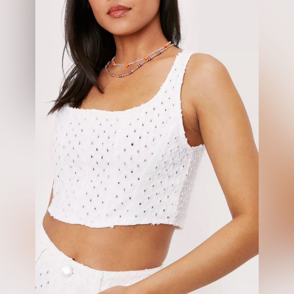 Nasty Gal White Embellished Crop Tank Top